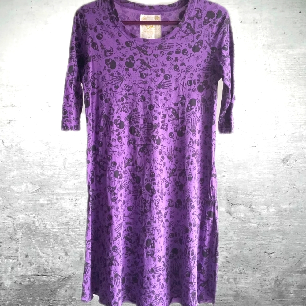 Skull & crossbones skater dress purple half sleeve scoop neck
